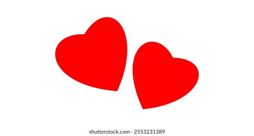 Two red heart shapes on a white background. Minimal vector design for Valentine's Day, love, or romantic-themed projects