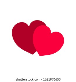 Two red heart. Sign on white background. Romantic symbol linked, love, passion and wedding. Template for t shirt, apparel, card, poster, etc. Design element of valentine day. Vector illustration