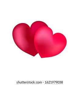 Two red heart. Sign on white background. Romantic symbol linked, love, passion and wedding. Template for t shirt, apparel, card, poster, etc. Design element of valentine day. Vector illustration