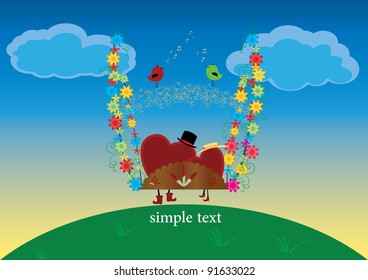 Two red heart sitting on a swing