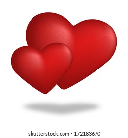 Two red heart vector illustration isolated on white background.