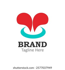 Two red hearts above teal crescent with the word BRAND below. Great for lovethemed marketing materials or brand promotions.