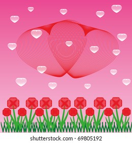 Two red hearts against the dismissed colors
