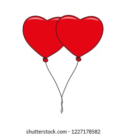 Two red hearts balloons. Vector