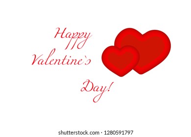 two red hearts with a beautiful outline and a signature Happy Valentine's Day on a white background