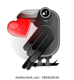 Zwei rote Herzen mit schwarzen Krähenkeilen. Vektorgrafik auf weißem Hintergrund. Für Design, Dekoration, Logo.
