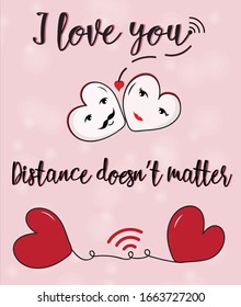 Two red hearts connected by wifi making a cute love card