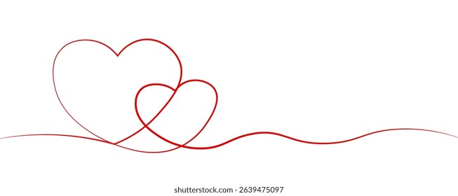 Two red Hearts Continuous One Line Drawing. Valentines day concept.