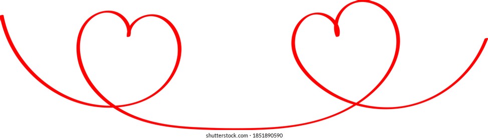 Two red hearts - contour drawing for emblem or logo. Template for a greeting card for Valentine's day, romantic sign of lovers.