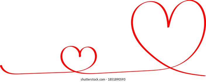 Two red hearts - contour drawing for emblem or logo. Template for a greeting card for Valentine's day, romantic sign of lovers.