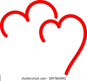 Two red hearts - contour drawing for emblem or logo. Template for a greeting card for Valentine's day, romantic sign of lovers.