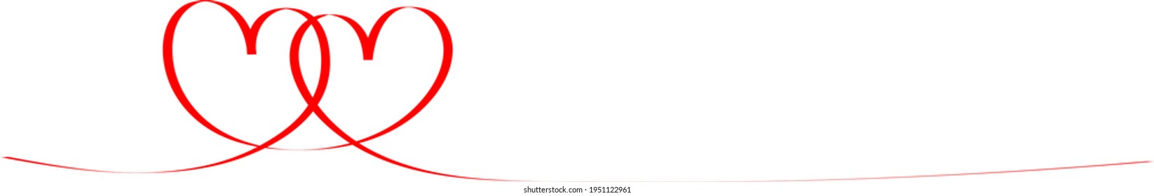Two red hearts - contour drawing for emblem or logo. Template for a greeting card for Valentine's day, romantic sign of lovers.