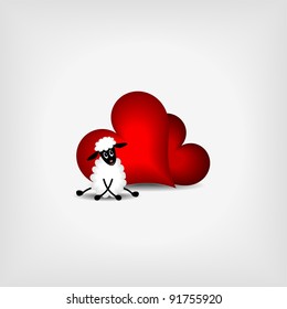 two red hearts and cute lamb