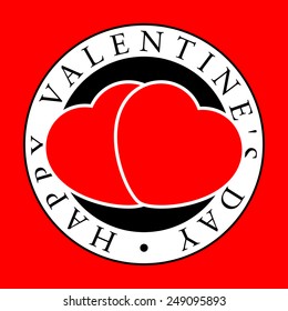 Two red hearts emblem with text on a red background