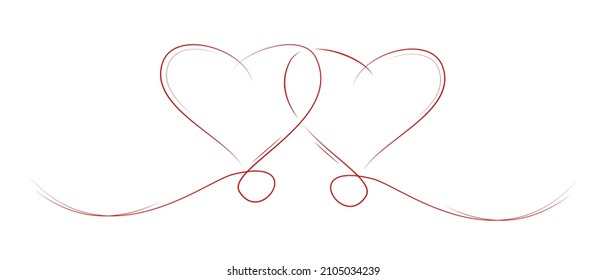 two red hearts with fine line and white background