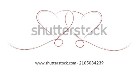 two red hearts with fine line and white background