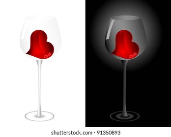 Two red hearts in glasses