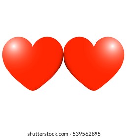 Two red hearts with gradient for the medicine or Valentine's Day. Hearts have the volume effect. Vector eps 10