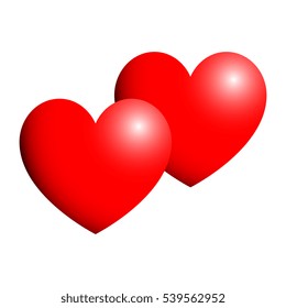 Two red hearts with gradient for the medicine or Valentine's Day. Hearts have the volume effect. Vector eps 10