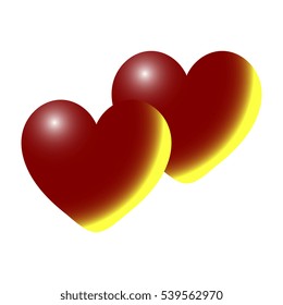 Two red hearts with gradient for the medicine or Valentine's Day. Hearts have the volume effect. Vector eps 10