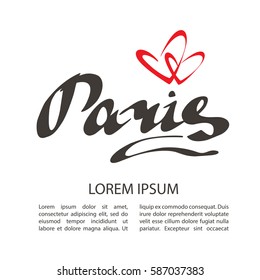 Two red hearts and hand drawn letters with text frame isolated on white background. Romantic design element for flyers or greeting cards.