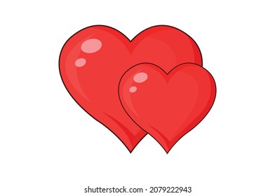 Two Red Hearts Icon Cartoon Style