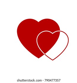 Two red hearts icon. Hearts on transparent background. Love icon. Hearts from greeting card on Valentine day