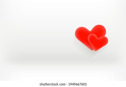 Two red hearts illustration. Love concept. Banner with copyspace. Template for a text