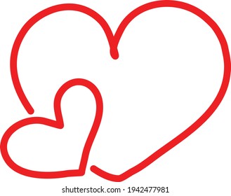 Dos corazones rojos, ilustración, vector sobre fondo blanco