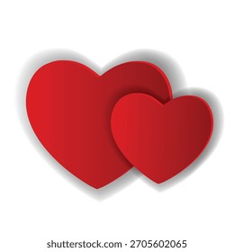 Dos corazones rojos entrelazados aislados sobre fondo blanco