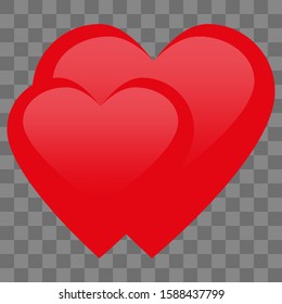 Two red hearts isolated on a transparent background. Template for Valentine's Day, love and other postcards. Quality relations icon. Vector illustration