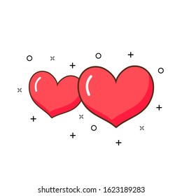 Two red hearts isolated on white background vector illustration.