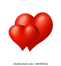 two red hearts isolated over white background