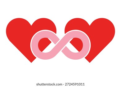 Two red hearts joined by an infinity symbol, eternal and everlasting love concept