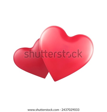 Two red hearts love Valentine's Day wedding together romantic 3d icon realistic vector illustration. Cute passion romance marriage togetherness happy affection enamored date double symbol isolated