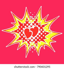 Two red hearts on the background of explosion. Symbol of love isolated. Valentine's day. Vector illustration.