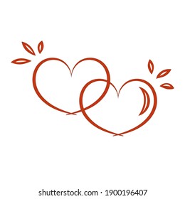 Two red hearts on a white Background. Valentine's Day. Vector illustration