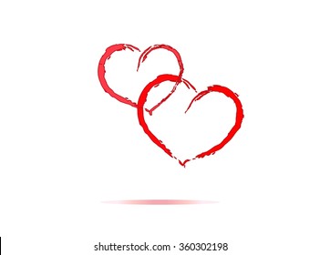 Two red hearts on a white background. Vector.