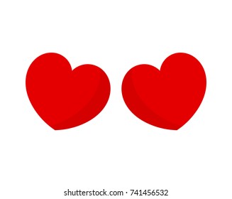 Two red hearts on white background icons. Vector illustration