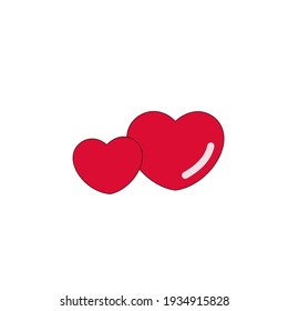 Two Red hearts overlapping on white background.