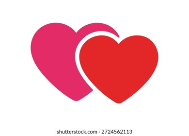 Dos corazones rojos que se superponen para la pareja romántica y la ilustración apasionada del símbolo del vínculo de la relación amorosa