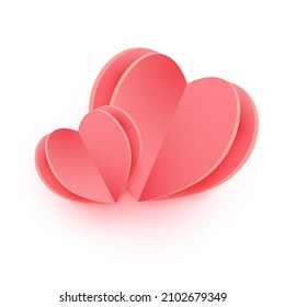 Two red hearts in paper cut style isolated on white background. Paper cut elements for Happy Women's, Mother's, Valentine's Day, weddings, birthday.