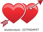 Two red hearts pierced by an arrow, symbolizing love, romance, and passion. A classic Valentine's Day icon representing affection, relationships, and deep emotional connection