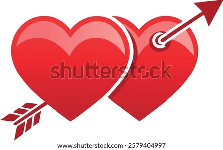 Two red hearts pierced by an arrow, symbolizing love, romance, and passion. A classic Valentine's Day icon representing affection, relationships, and deep emotional connection