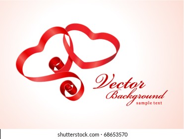 Two red hearts from ribbon Valentine's day vector background