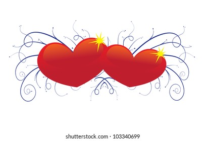 two red hearts shapes over white