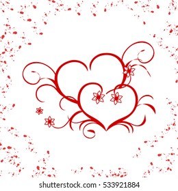 Two red hearts sign pattern on white background. Modern fashion design. Style graphic. Template for prints, decoration. Vector illustration.