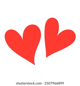Two red hearts, simple clean illustration in doodle style