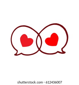 Two red hearts in speech bubbles