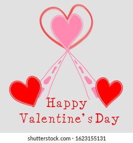 Two red hearts, two streets leading to a pink heart